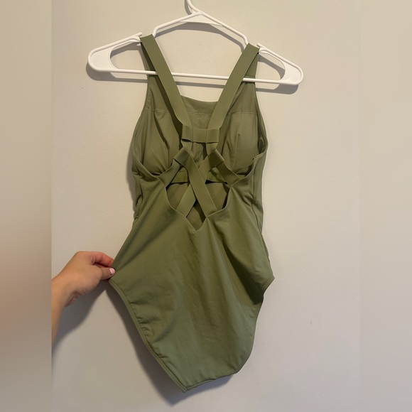 Athleta Palm One-Piece Swimsuit Olive Green XXS Strappy - Picture 6 of 7